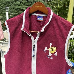 Vintage M&Ms Candy Promo Jacket Vest Fleece Peanuts Red Full Zip Unisex Sz M 90s
